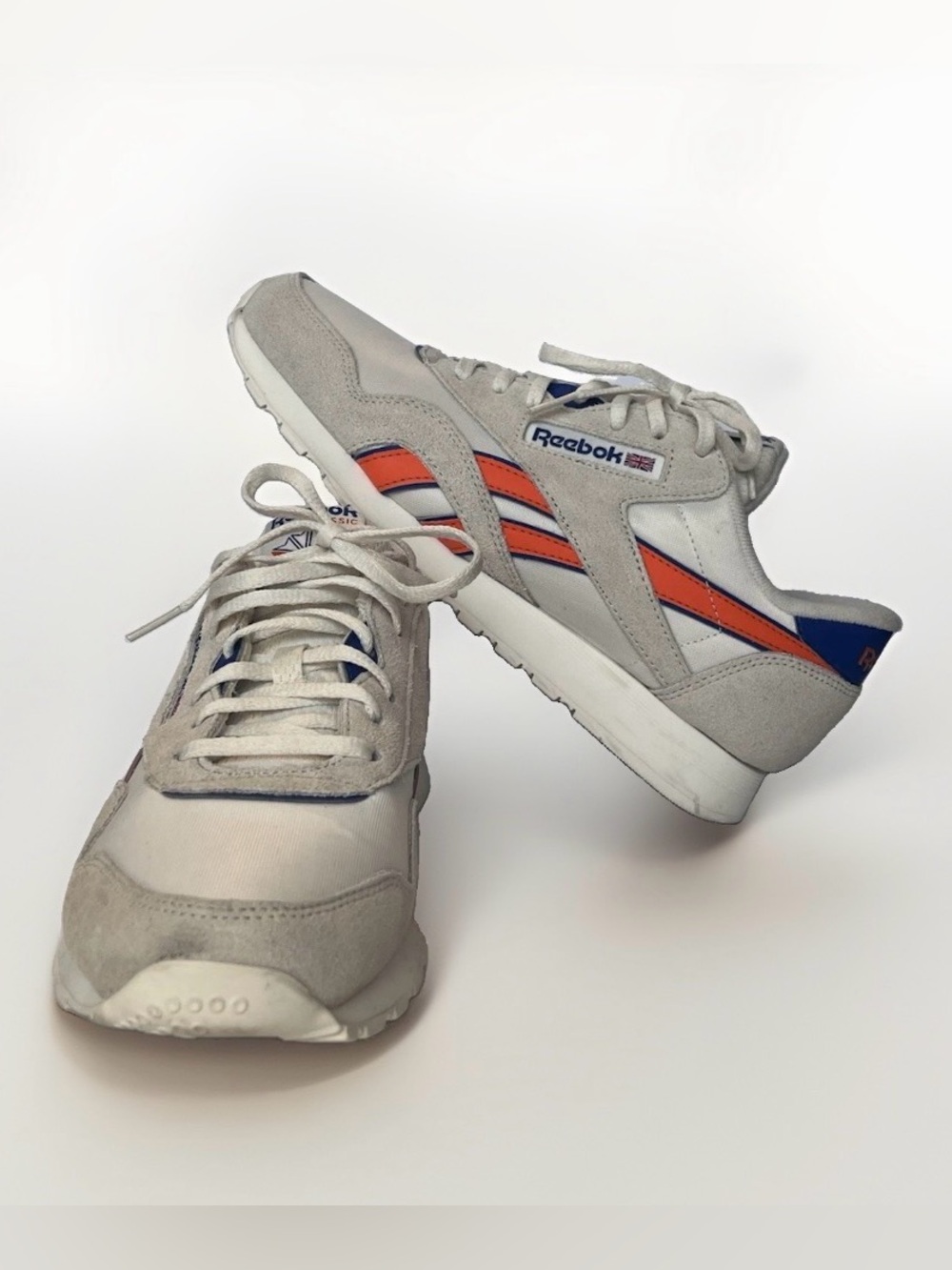 REEBOK Men’s Classic Nylon Retro Sneaker White Grey Orange Blue Size 9 - Picture 5 of 7